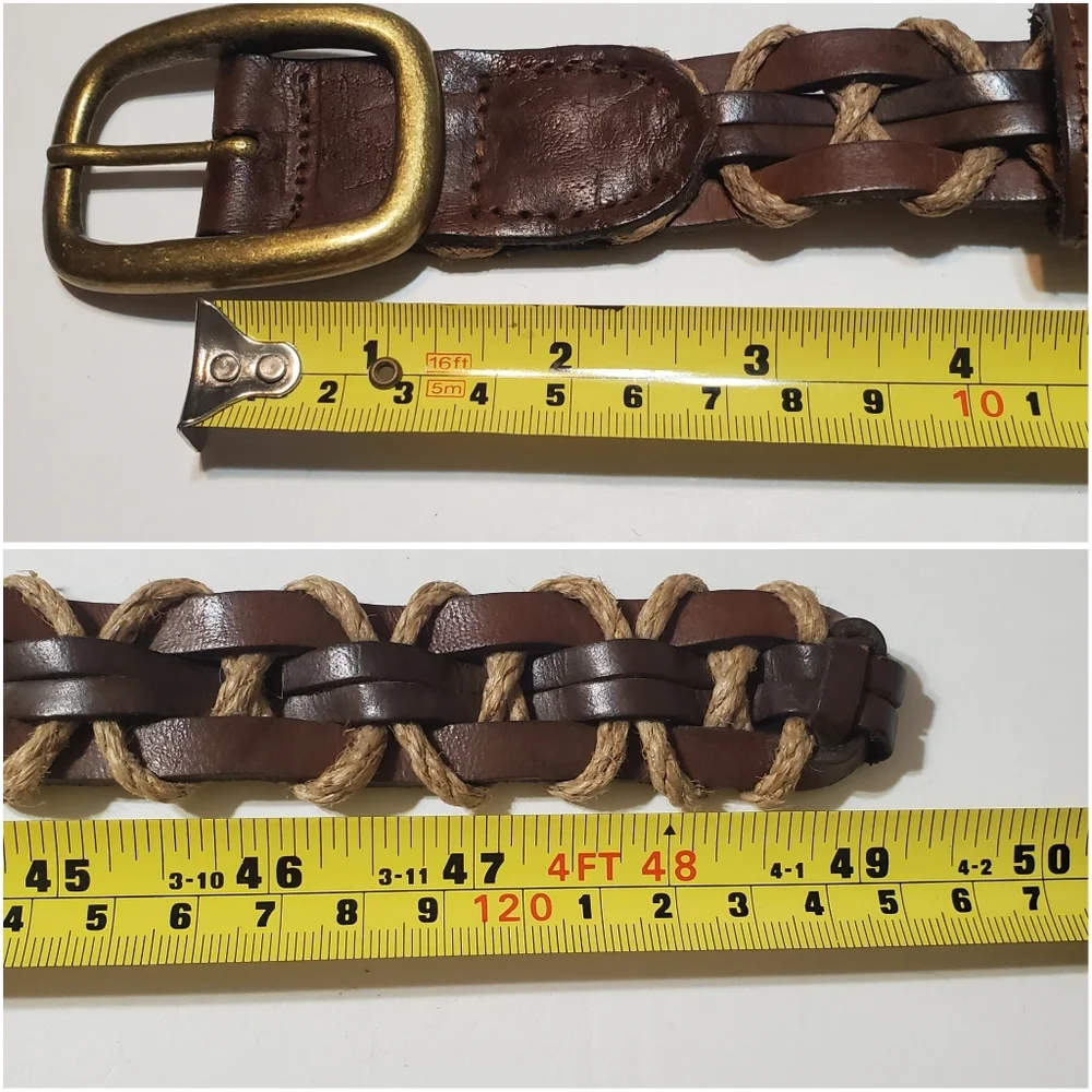Genuine Leather and Jute Weaved Men's Brown Belt Made in India Boho L/XL